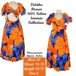 Size 6  Designer Long Dress 100% cotton blue and orange